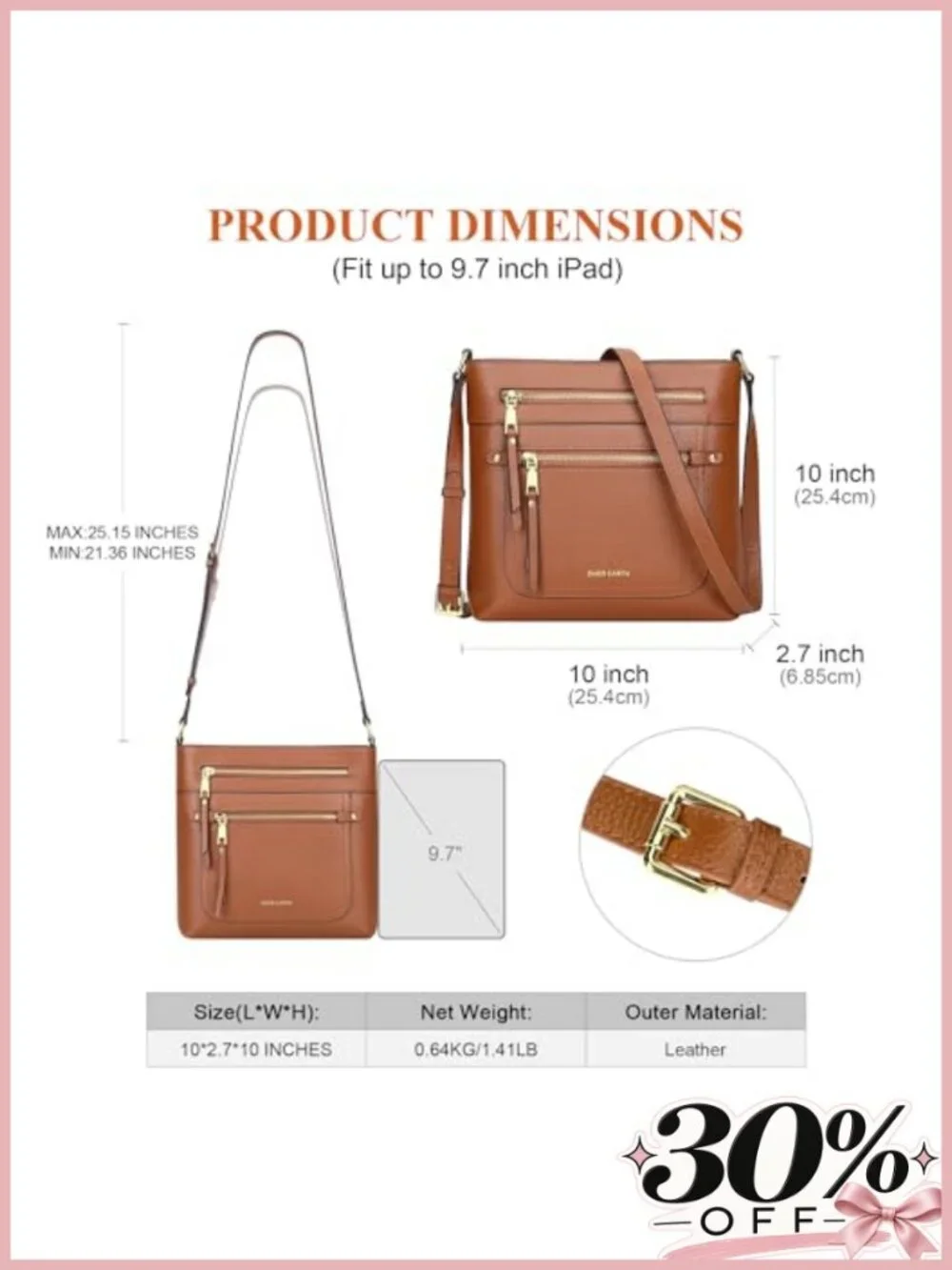 Genuine Leather Crossbody Bag Multi Pocket Purse Travel